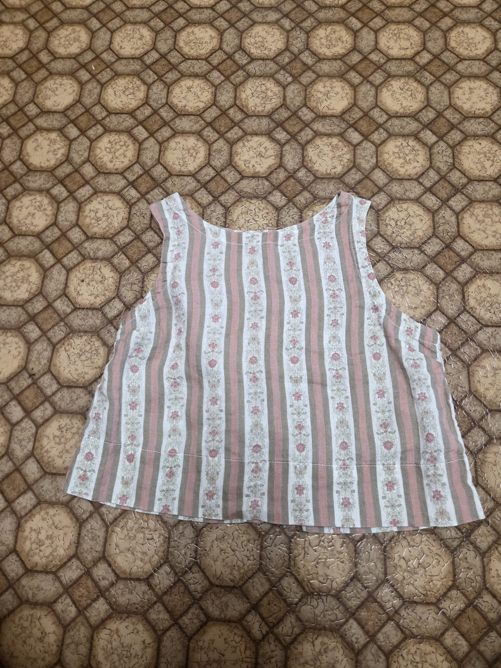 Sleeveless Striped Floral Tank Top - Pink/Green